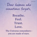 Caption: A tender reminder for the days we forget: we are made of stardust, breath, and boundless possibility. Alt Text: Celestial-themed graphic with a soft blue and purple night sky, sprinkled with stars. A heartfelt message reads: “Dear human who has forgotten you are made of stardust, I sometimes forget too… here’s a little cheat sheet to help us remember.” SEO Description: A soulful, celestial-inspired image with a loving reminder for tender-hearted humans who forget their own magic—a visual note to the spirit, guiding us back to wonder, love, and possibility.